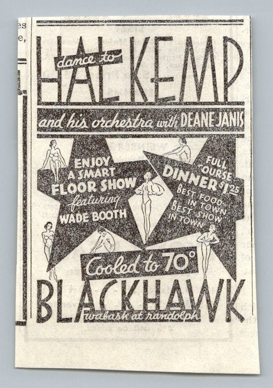 Hal Kemp Orchestra Blackhawk Chicago Dance Ad 1930s Deane Janis Wade Booth